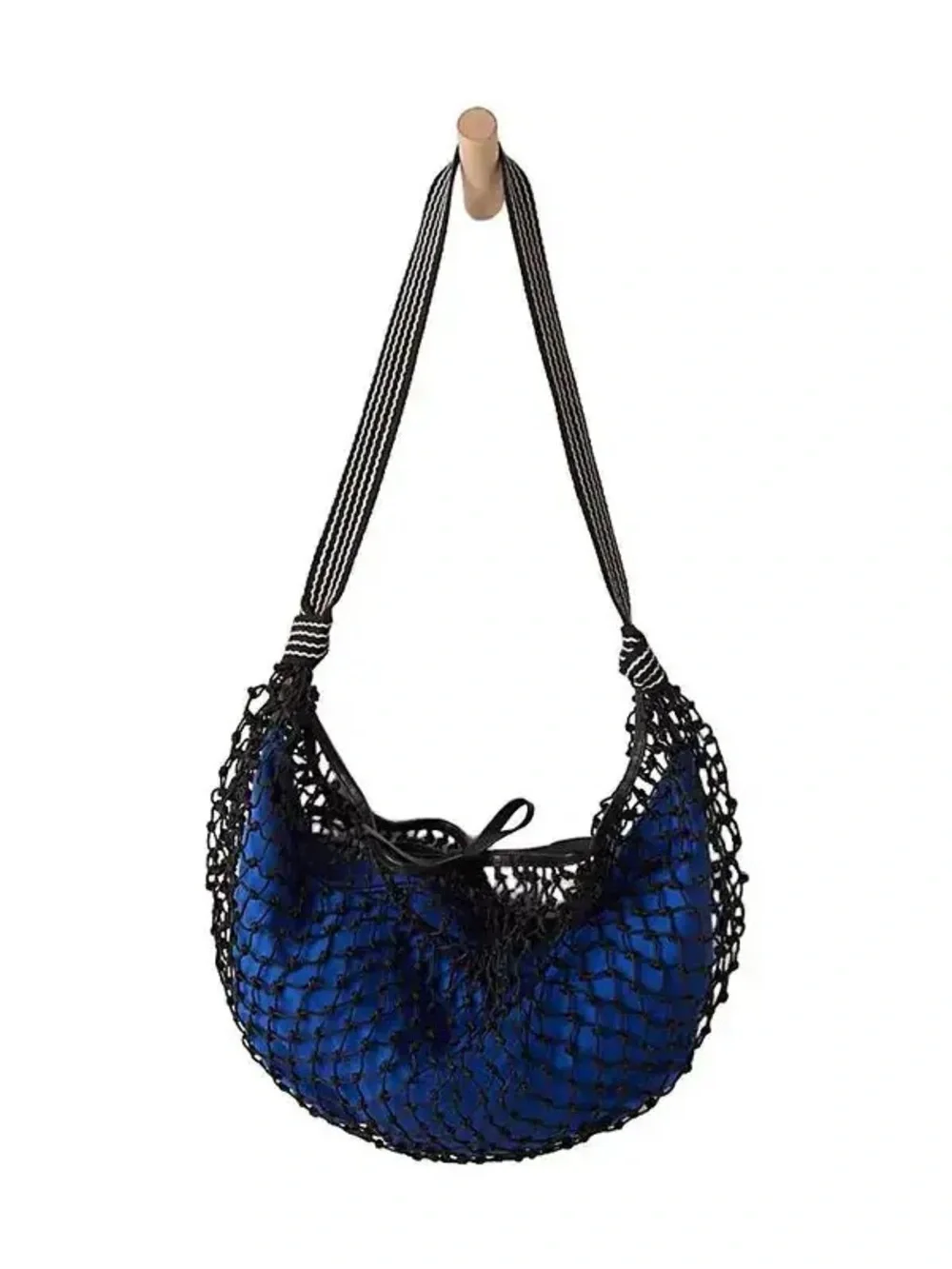 NWT new free people silver springs sling bag black netting netted blue